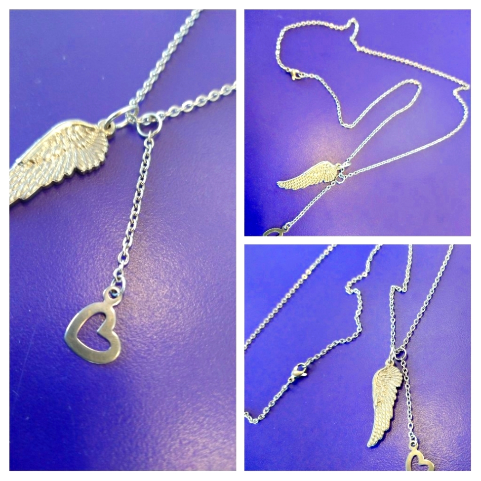 Fallen Angel Drop Heart Ss Stainless Steel Silver Necklace 19$